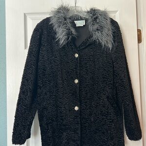 Black Teddy Jacket with Gray Faux-Fur Collar